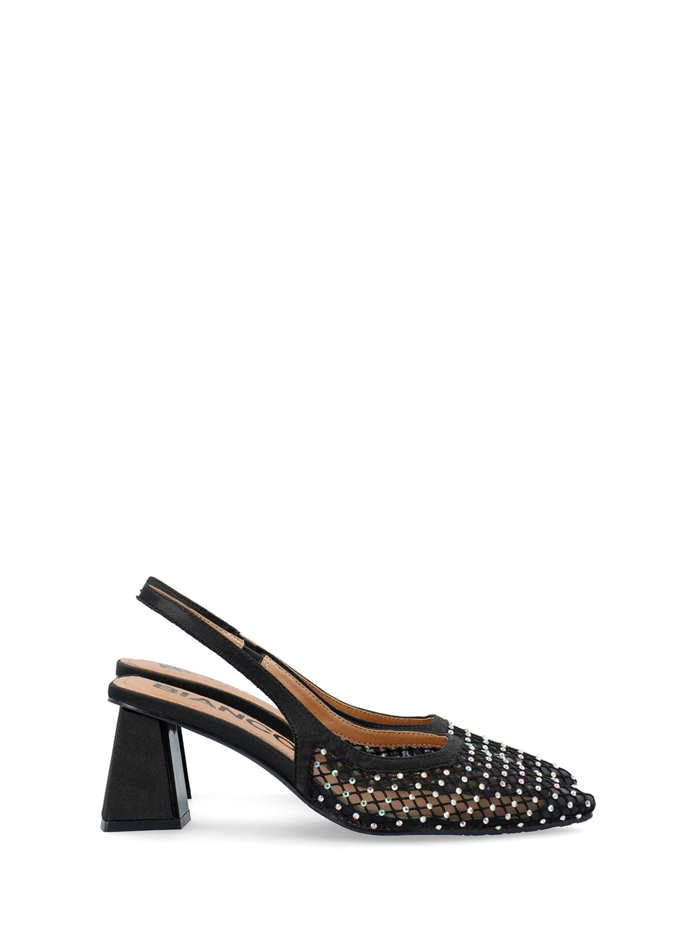 BIAMARALYN Slingback Rhinestone Mesh Black